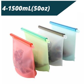 Bestseller Lekvrij Bolsa De Almacenamiento De Alimentos De Silicona Ziplock Siliconen Voedsel Opslag Zakken Voedsel Koelkast Voedsel 4stk 1500ml
