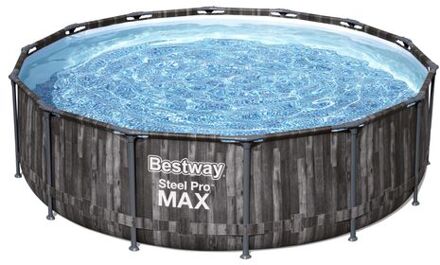 Bestway Steel Pro MAX - Opzetzwembad inclusief filterpomp en accessoires- 427x107 cm - Houtprint - Rond Bruin