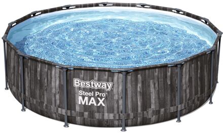 Bestway Steel Pro MAX - Opzetzwembad inclusief filterpomp en accessoires- 427x107 cm - Houtprint - Rond Bruin