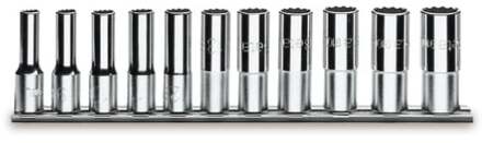 Beta 11-delige set dopsleutels, twaalfkant, lange uitvoering (art. 920BL) met support 920BL/SB11 - 009200338