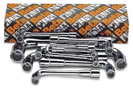 Beta 11-delige set gebogen pijpsleutels, twaalfkant en zeskant hoogglanzend verchroomd (art. 932) 932/S11 - 009320080