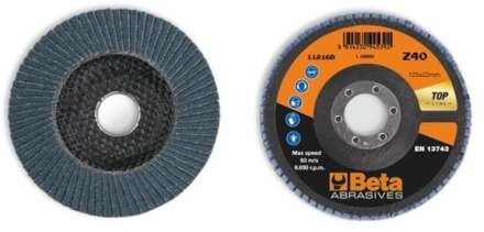 Beta 11216B 40 Lamellen slijpschijf met zirkonium schuurmateriaal | glasfiber steunschijf | enkele lamel constructie | 10 stuks - 112160104 112160104