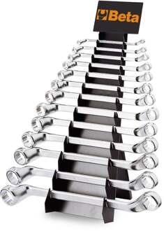 Beta 13-delige set ringsleutels, diep gebogen(art. 90) met support 90/SP13 - 000900174