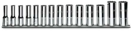 Beta 14-delige set dopsleutels, twaalfkant, lange uitvoering (art. 910BL) met support 910BL/SB14 - 009100340