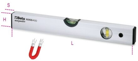 Beta 1696B 400 Waterpassen vervaardigd uit geanodiseerd geprofileerd aluminium 2 onbreekbare libellen | nauwkeurigheid: 1 mm/m - 016960204 016960204