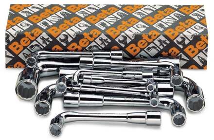 Beta 17-delige set gebogen pijpsleutels, twaalfkant en zeskant hoogglanzend verchroomd (art. 932) 932/S17 - 009320081