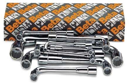 Beta 17-delige set gebogen pijpsleutels, twaalfkant en zeskant verchroomd (art. 937) 937/S17 - 009370081
