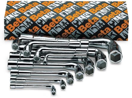 Beta 17-delige set gebogen pijpsleutels, zeskant hoogglanzend verchroomd (art. 933) 933/S17 - 009330081