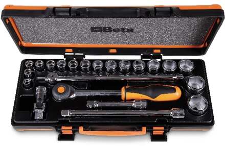 Beta 17 zeskant dopsleutels en 5 toebehoren in harde foam inleg, in metalen kist 920A/C17HR - 009200939