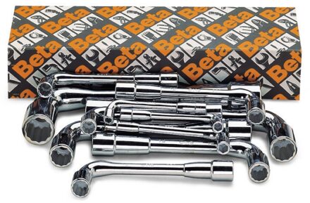 Beta 25-delige set gebogen pijpsleutels, twaalfkant en zeskant hoogglanzend verchroomd (art. 932) 932/S25 - 009320082