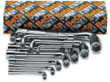 Beta 25-delige set gebogen pijpsleutels, zeskant hoogglanzend verchroomd (art. 933) 933/S25 - 009330082