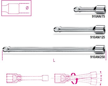 Beta 3/8” verlengstukken, zwenkbaar 910AN/75 - 009100827