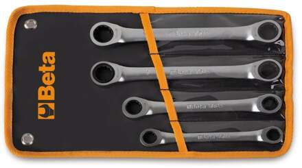 Beta 4-delig set platte ringratelsleutels met twaalfkantring (artikel 195AS) in etui 195AS/B4 - 001950654
