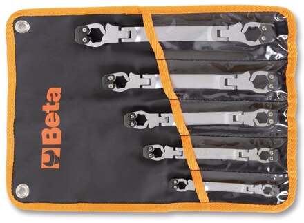 Beta 5-delig set te openen twaalfkant knik-ringsleutels in etui. Ideaal voor leidingwerk 187/B5 - 001870050