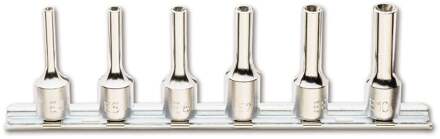 Beta 6-delige set dopsleutels voor Torx® schroeven, lange uitvoering (art. 910FTX/L) op support 910FTX-L/SB6 - 009100449