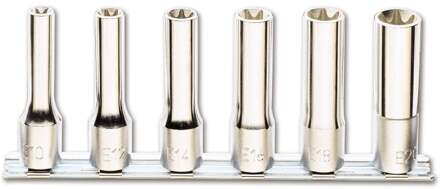 Beta 6-delige set dopsleutels voor Torx® schroeven, lange uitvoering (art. 920FTX/L) op support 920FTX-LSB6 - 009200409