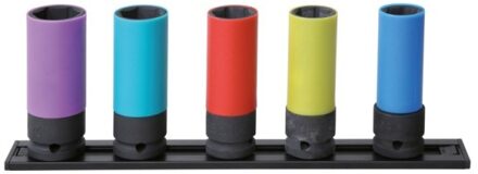 Beta 720LC/PM5 5-delig set krachtdoppen voor wielmoeren | met gekleurde polymeer beschermhulzen | met een magnetische houder - 007200646 - 007200646