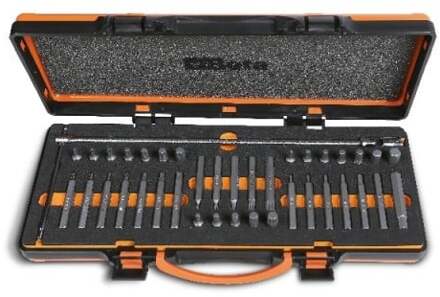 Beta 867/C38 Assortiment van 38 zeskant bits | 10 mm | en 1 bithouder met T handgreep en cardangewricht | in metalen kist met zachte foam - 008670938