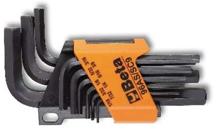 Beta 9-delige set haakse inbussleutels gebruneerd (art. 96AS) met support 96AS/SC9 - 000960743