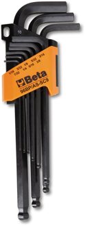 Beta 9-delige set inbussleutels met kogelkop gebruneerd(art. 96BP/AS) met support 96BP-AS/SC9 - 000961000