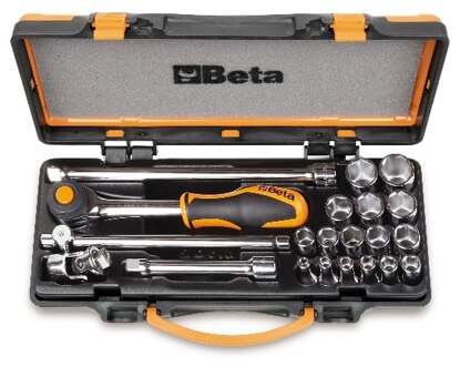 Beta Assortiment van 16 zeskant dopsleutels en 5 toebehoren met foam inleg in metalen kist. 910A/C16HR - 009100935