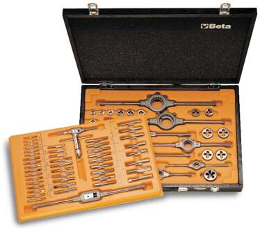 Beta Assortiment van HSS tappen en snijplaten, metrische draad, met toebehoren in houten kist 447/C70 - 004470065