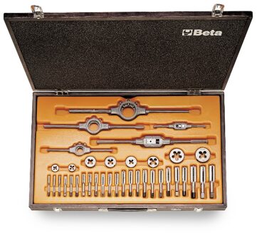 Beta Assortiment van verchroomd stalen tappen en snijplaten, UNC draad, met toebehoren in houten kist 446ASC/C37 - 004460080