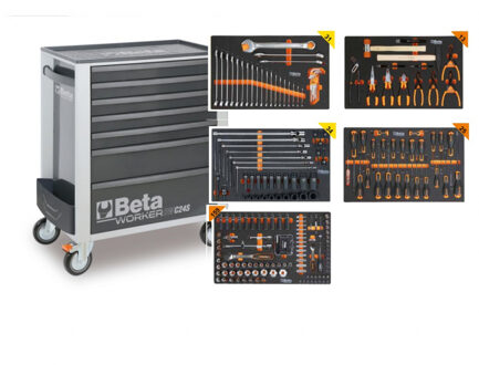 Beta BW 2400S7-G/5M Gereedschapswagen met 7 laden, gevuld met gereedschap | 262 Delig - 024006852