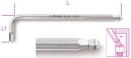 Beta Haakse stiftsleutels met kogelkop, vervaardigd uit roestvast staal 96BPINOX 7 - 000961447