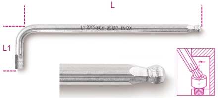 Beta Haakse zeskant stiftsleutels met kogelkop, vervaardigd uit roestvast staal 96BPINOX-AS 3/8 - 000961999