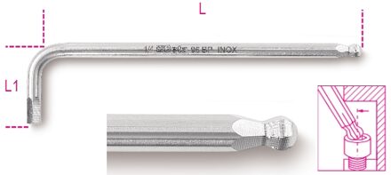 Beta Haakse zeskant stiftsleutels met kogelkop, vervaardigd uit roestvast staal 96BPINOX-AS 5/32 - 000961994