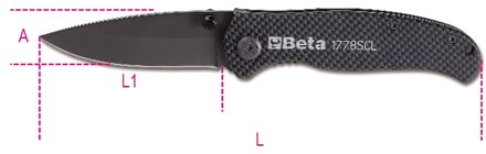 Beta Klapmes met zacht carbonachtige afwerking, gehard stalen lemmet. In etui 1778SCL - 017780089