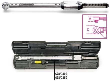 Beta Momentsleutel met klik mechanisme en doorsruk ratel voor zowel rechts als linksom vastdraaien. Torsie nauwkeurigheid +- 4% In koffer 678/C100