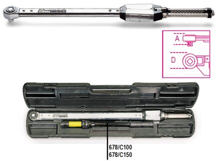 Beta Momentsleutel met klik mechanisme en doorsruk ratel voor zowel rechts als linksom vastdraaien. Torsie nauwkeurigheid +- 4% In koffer 678/C150