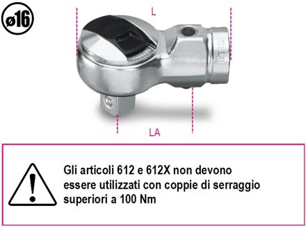 Beta Omschakelbare ratelkop voor momentsleutels 612X - 006120010