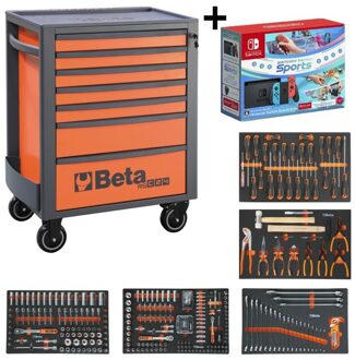 Beta RSC24/7FO Gevulde Gereedschapswagen | + Nintendo Switch Sports Edition | 7 Lades | 390-delig | Oranje - ZNLDEC022