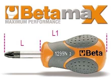 Beta Schroevendraaier voor kruiskop Pozidriv® - Supadriv® schroeven extra korte uitvoering 1299N/PZ 1 - 012990021