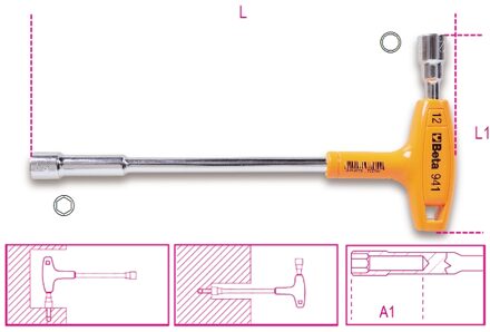 Beta T dopsleutels met zes en twaalfkant aansluiting, met krachthandgreep 941 9 - 009410109