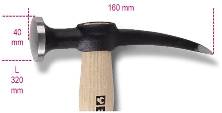 Beta Uitdeukhamer met ronde bolle baan en gebogen pen, houten steel 1345 - 013450010