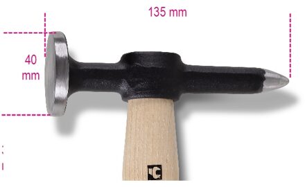 Beta Uitdeukhamer met ronde vlakke baan en puntige pen, houten steel 1353 - 013530010