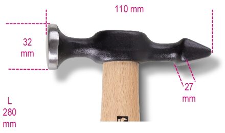 Beta Uitdeukhamers met ronde vlakke ronde vlakke baan en horizontale pen, houten steel 1359 T - 013590010