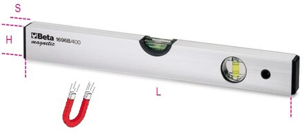 Beta Waterpassen vervaardigd uit geanodiseerd geprofileerd aluminium 2 onbreekbare libellen, nauwkeurigheid: 1 mm/m 1696B 600 - 016960206