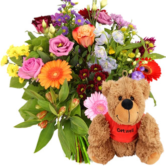 Beterschap boeket + knuffel Get Well