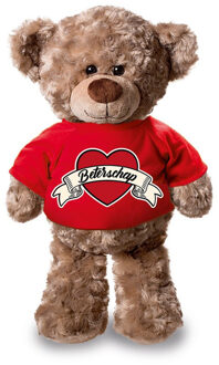 Beterschap pluche teddybeer knuffel 24 cm met rood t-shirt - Knuffelberen Multikleur