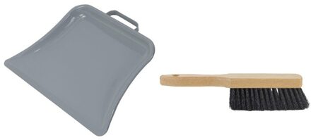 Betra Brede metalen stofblik met beugelgreep - en houten handveger - gemengd haar - 22,5 x 32 cm