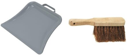 Betra Brede metalen stofblik met beugelgreep - houten handveger van kokosvezels - buiten