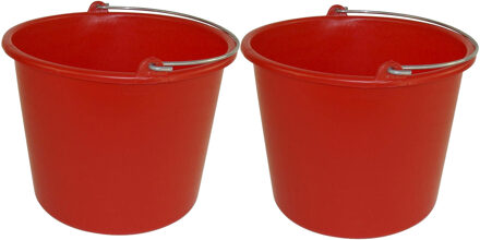 Betra Huishoud emmer - 2x - rood - kunststof - 12 liter - D29 x H35 cm - Emmers Zwart