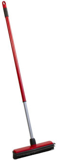 Betra Rubberen bezem / kappersbezem met telescoopsteel en wisser - rood - breed 30 cm - Bezem