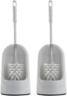 Betra Toiletborstel in houder - 2x - grijs - kunststof - 14x40 cm