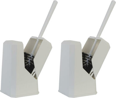 Betra wc-borstel - 2x - toiletborstel in gesloten houder - wit - kunststof - 14 x 37 cm
